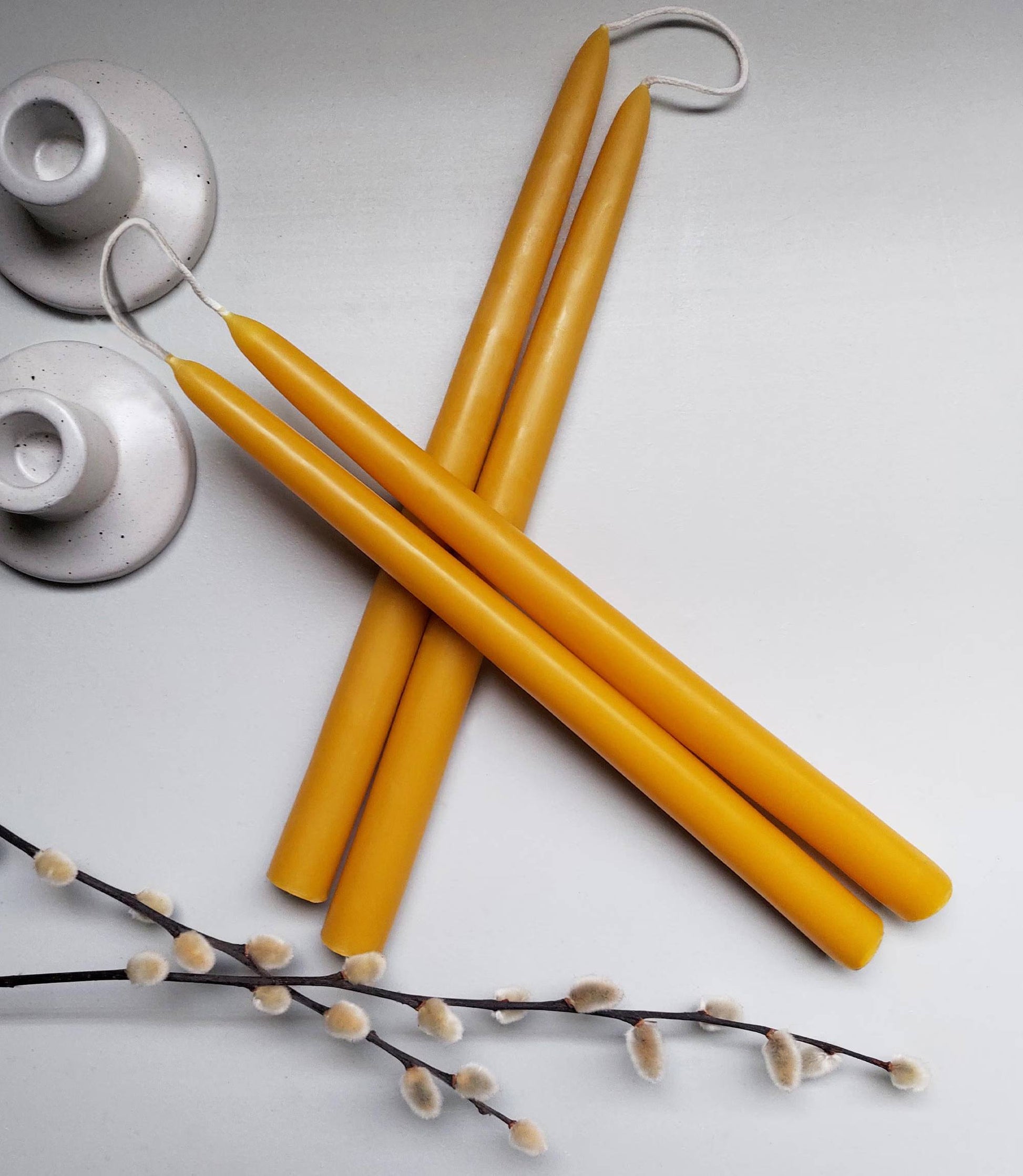 Set of 2 - Natural Beeswax Taper Candles