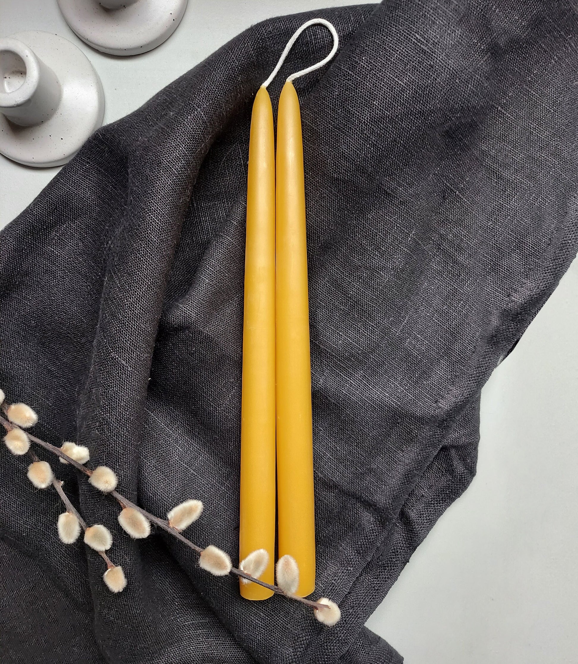 Set of 2 - Natural Beeswax Taper Candles